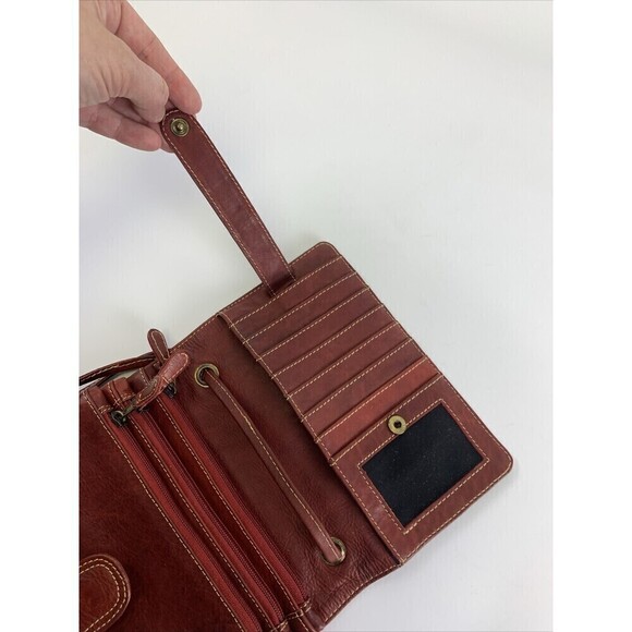 Chaos Leather Crossbody Purse Red Flap Snap Organizer Credit Card ID Multi Zip - Picture 13 of 16